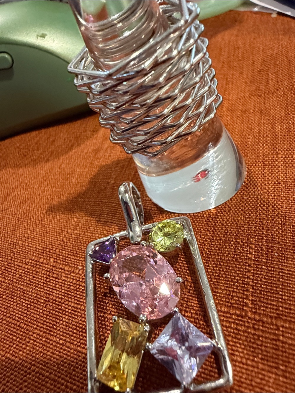 Sterling Silver Multi-Gem Pendant with Pink Center